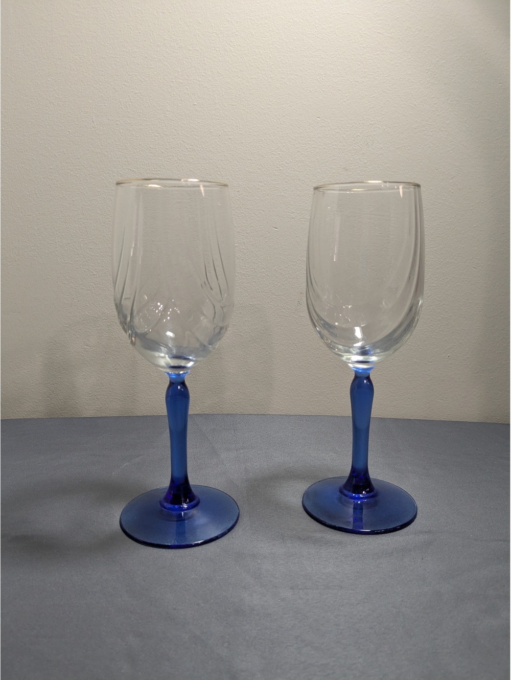 Pair of blue stem wine glasses